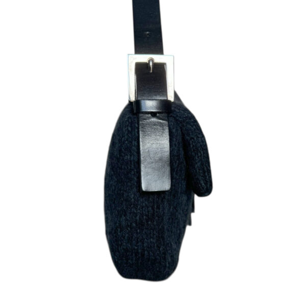 Fendi Wool Cashmere Shoulder Baguette Bag in Navy / Black / Silver - Image 3