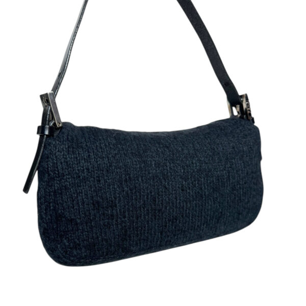Fendi Wool Cashmere Shoulder Baguette Bag in Navy / Black / Silver - Image 4