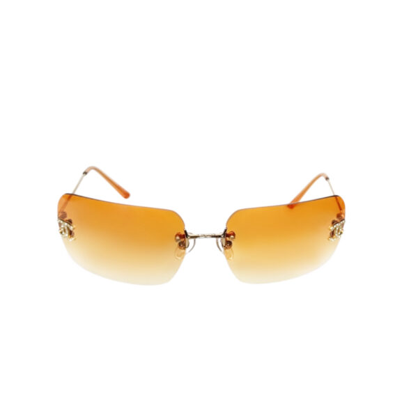 Chanel Diamante Logo Rimless Sunglasses in Orange / Gold - Image 2