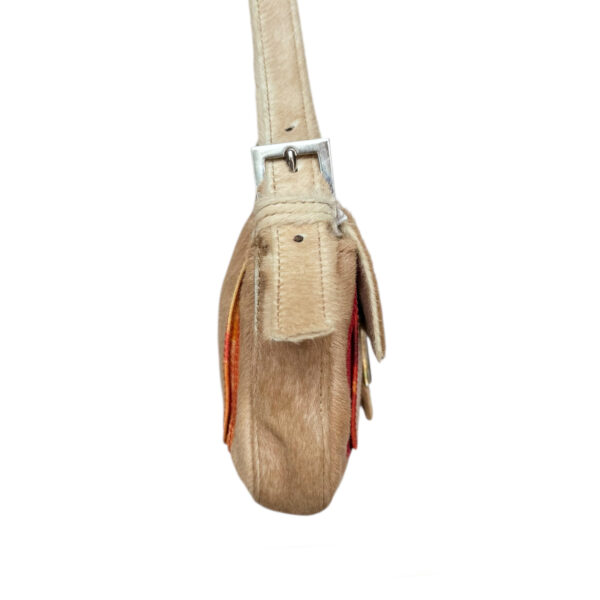 Fendi Calfskin Multicolour Trim Shoulder Baguette Bag in Beige / Orange - Red / Silver - Image 3