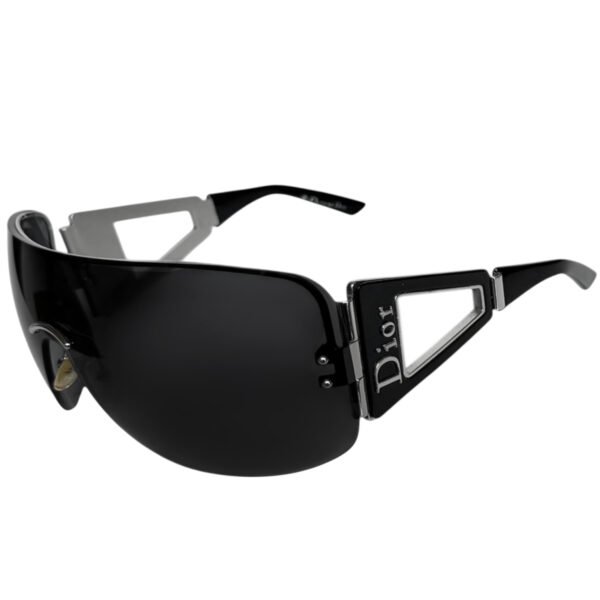 Vintage Dior Logo Oversized Wraparound Sunglasses in Black / Silver | NITRYL