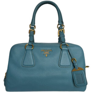 Vintage Prada Leather Lock Shoulder Bag in Aqua Blue - Green / Gold | NITRYL