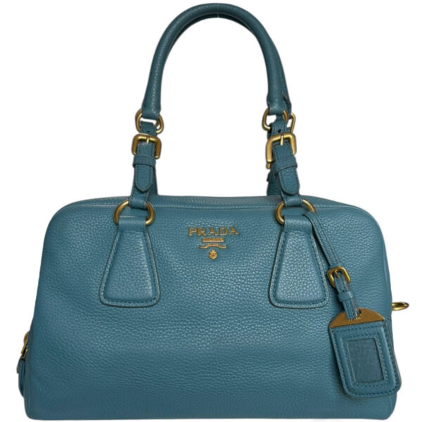 Vintage Prada Leather Lock Shoulder Bag in Aqua Blue - Green / Gold | NITRYL