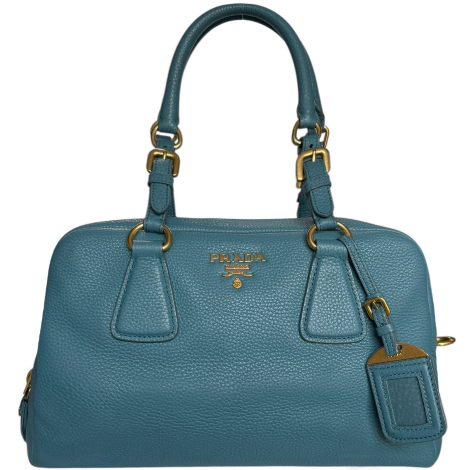 Vintage Prada Leather Lock Shoulder Bag in Aqua Blue - Green / Gold | NITRYL