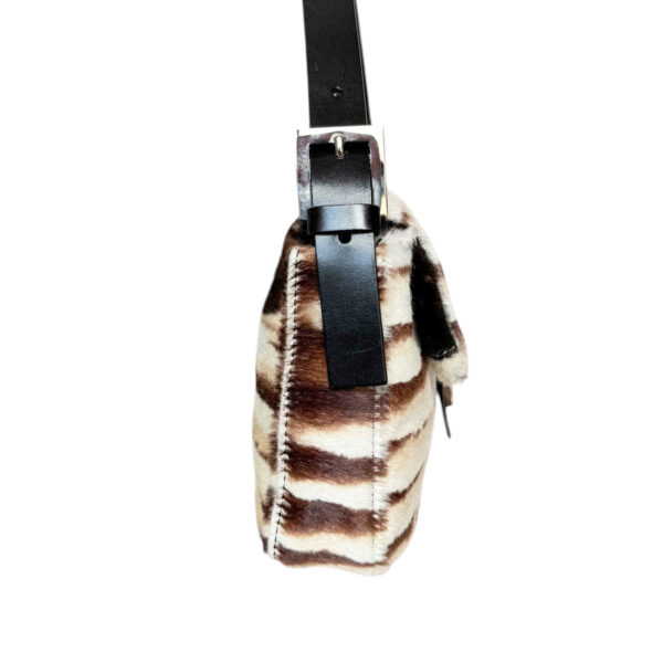 Fendi Striped Calfskin Shoulder Baguette Bag in White - Cream / Brown / Black - Image 3