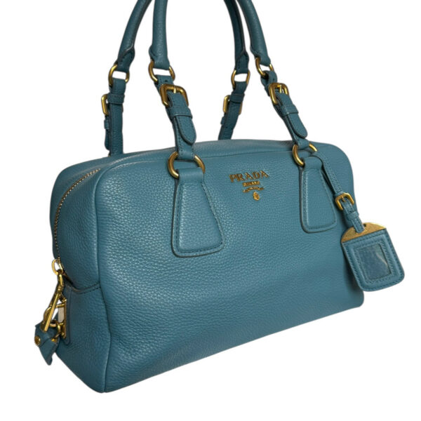 Prada Leather Lock Shoulder Bag in Aqua Blue - Green / Gold - Image 2
