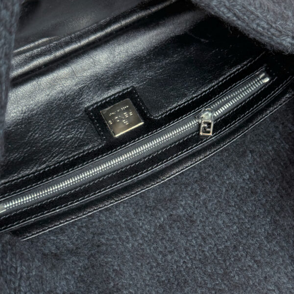 Fendi Wool Cashmere Shoulder Baguette Bag in Navy / Black / Silver - Image 6
