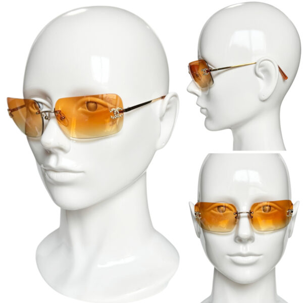Chanel Diamante Logo Rimless Sunglasses in Orange / Gold - Image 4