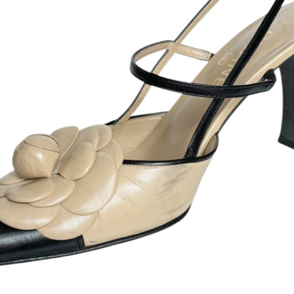 Chanel Camellia Logo Slingback Heels in Beige / Black UK 4 - Image 5