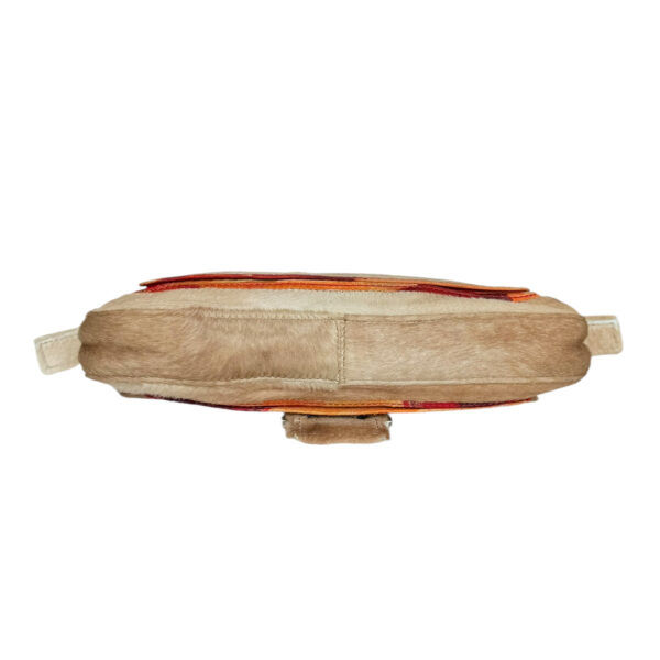 Fendi Calfskin Multicolour Trim Shoulder Baguette Bag in Beige / Orange - Red / Silver - Image 5