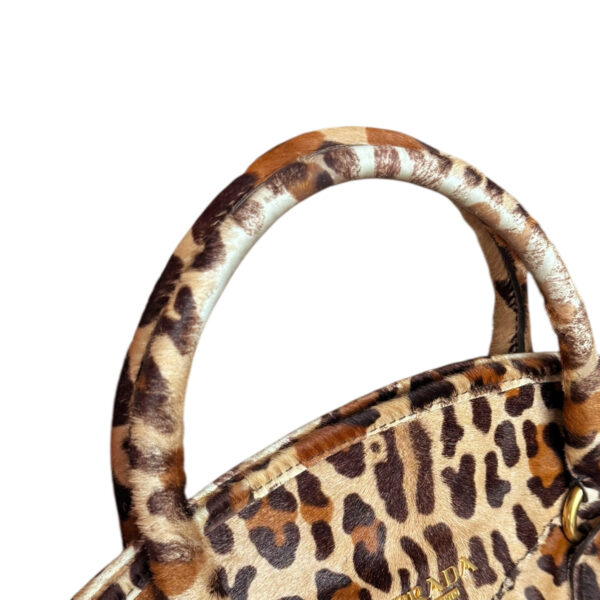 Prada Leopard Print Calfskin 2 - Way Large Shoulder Bag in Beige / Brown / Gold - Image 6