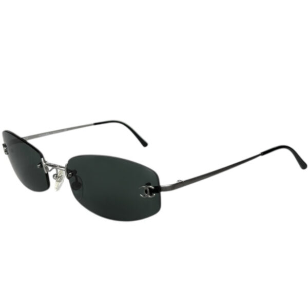 Vintage Chanel Logo Rimless Oval Sunglasses in Black / Silver | NITRYL