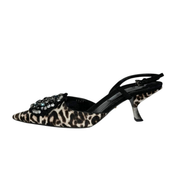 Prada Leopard Print Calfskin Diamante Slingback Heels in Black / Brown / Blue UK 3 - Image 2