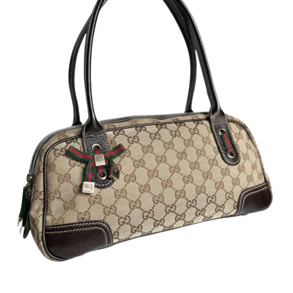 Gucci Monogram Bow Canvas Shoulder Bag in Beige / Brown / Gold - Image 2