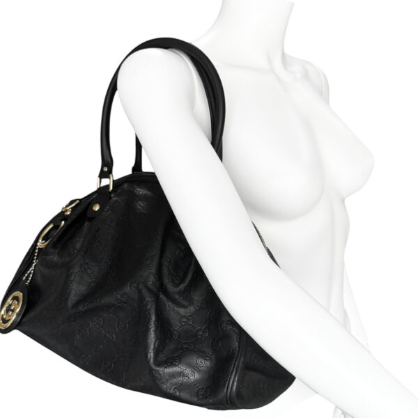Gucci Monogram Leather Sukey 2-Way Hobo Shoulder Bag in Black / Gold - Image 8