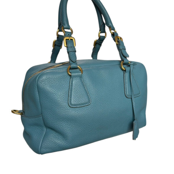 Prada Leather Lock Shoulder Bag in Aqua Blue - Green / Gold - Image 4