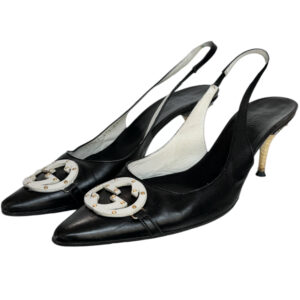 Vintage Gucci GG Logo Slingback Heels in Black / Cream / Gold UK 4.5 | NITRYL