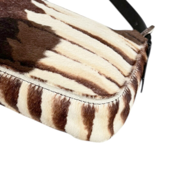 Fendi Striped Calfskin Shoulder Baguette Bag in White - Cream / Brown / Black - Image 6
