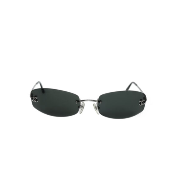 Chanel Logo Rimless Oval Sunglasses in Black / Silver - Image 2