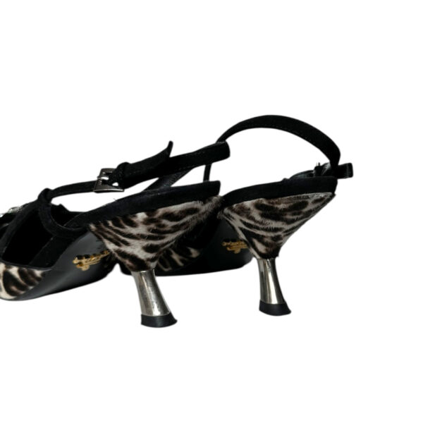 Prada Leopard Print Calfskin Diamante Slingback Heels in Black / Brown / Blue UK 3 - Image 3