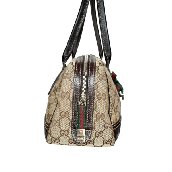 Gucci Monogram Bow Canvas Shoulder Bag in Beige / Brown / Gold - Image 3