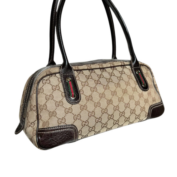 Gucci Monogram Bow Canvas Shoulder Bag in Beige / Brown / Gold - Image 4