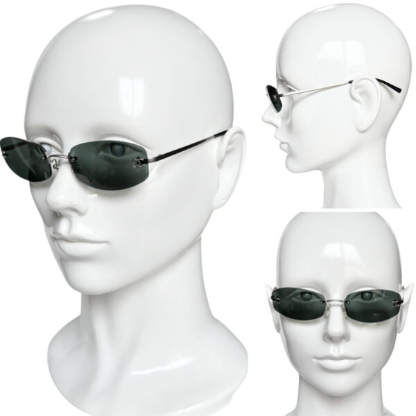 Chanel Logo Rimless Oval Sunglasses in Black / Silver - Image 4