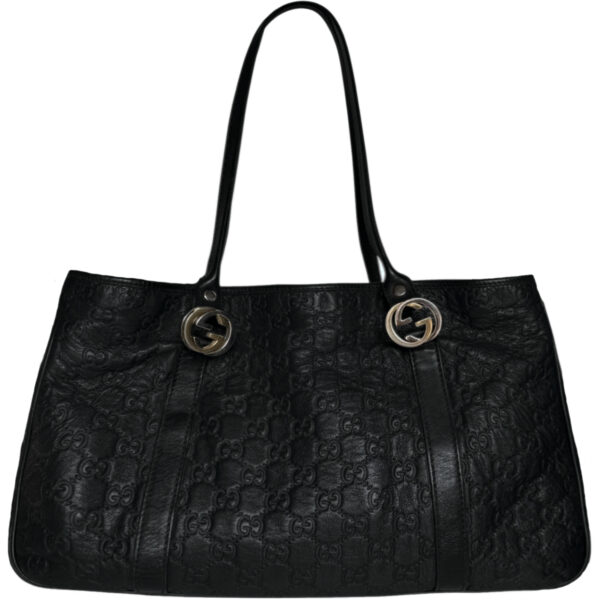 Vintage Gucci Monogram Leather Logo Shoulder Bag in Black / Silver / Gold | NITRYL
