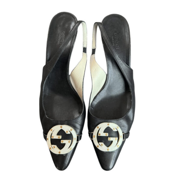 Gucci GG Logo Slingback Heels in Black / Cream / Gold UK 4.5 - Image 2