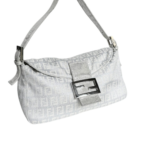 Fendi Monogram Metallic Shoulder Baguette Bag in Silver - Image 2