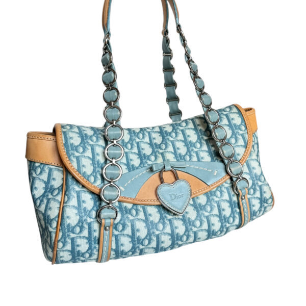 Dior Monogram Heart Romantic Shoulder Bag in Blue / Tan - Image 2