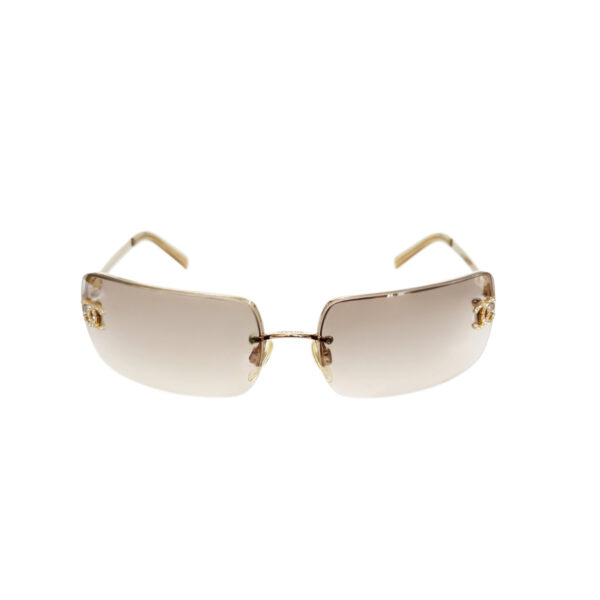 Chanel Diamante Logo Rimless Sunglasses in Gold - Image 2