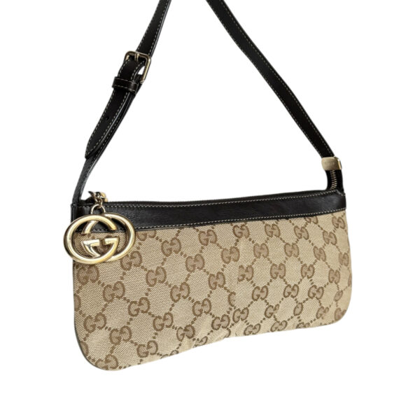 Gucci GG Charm Monogram Mini Shoulder Bag in Beige / Brown / Gold - Image 2