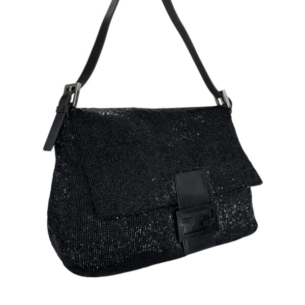 Fendi Beaded Embellished Mamma Shoulder Baguette Bag in Black / Silver - Image 2