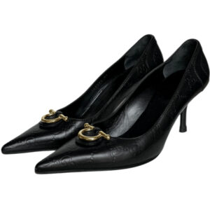 Vintage Gucci Monogram Leather Heels in Black / Gold UK 4 | NITRYL