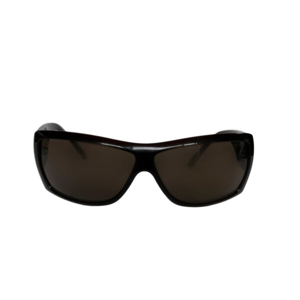 Chanel Diamante Logo Wraparound Sunglasses in Dark Brown / Silver - Image 2