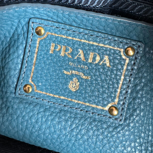 Prada Leather Lock Shoulder Bag in Aqua Blue - Green / Gold - Image 8