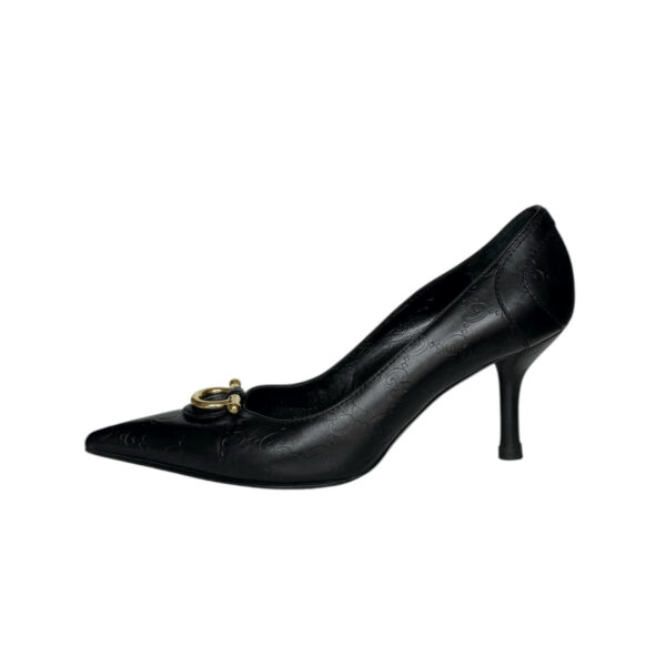 Gucci Monogram Leather Heels in Black / Gold UK 4 - Image 2