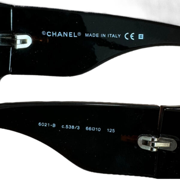 Chanel Diamante Logo Wraparound Sunglasses in Dark Brown / Silver - Image 3