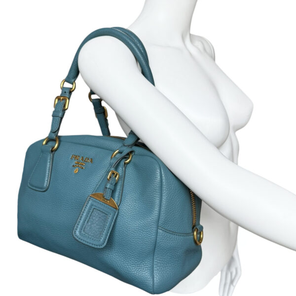 Prada Leather Lock Shoulder Bag in Aqua Blue - Green / Gold - Image 9
