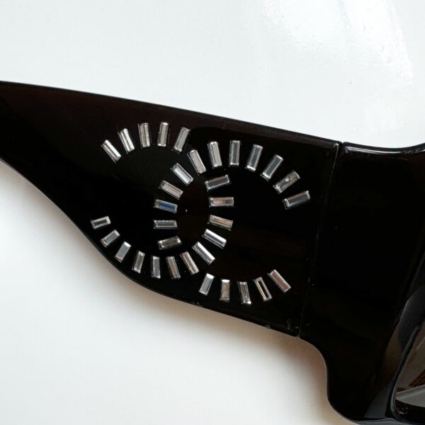Chanel Diamante Logo Wraparound Sunglasses in Dark Brown / Silver - Image 4