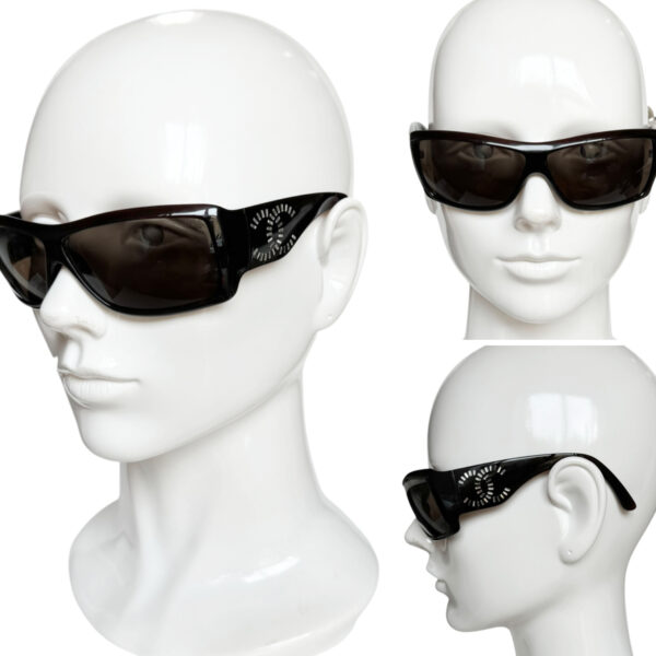 Chanel Diamante Logo Wraparound Sunglasses in Dark Brown / Silver - Image 6