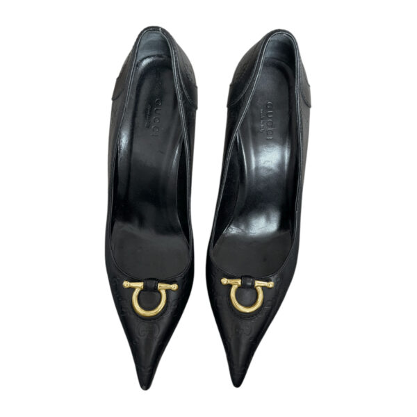 Gucci Monogram Leather Heels in Black / Gold UK 4 - Image 4