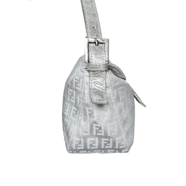 Fendi Monogram Metallic Shoulder Baguette Bag in Silver - Image 3