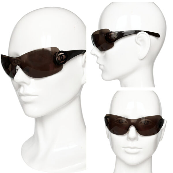Chanel Logo Rimless Wraparound Sunglasses in Brown - Image 4