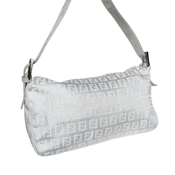 Fendi Monogram Metallic Shoulder Baguette Bag in Silver - Image 4