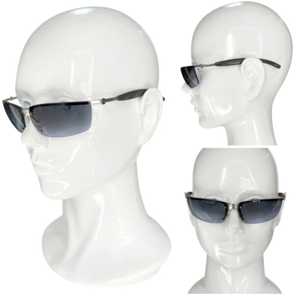 Chanel Logo Rimless Wraparound Sunglasses in Blue / Silver - Image 4