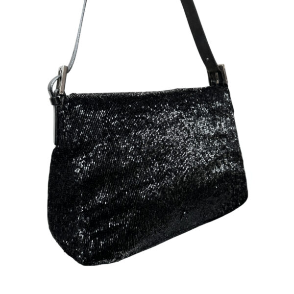 Fendi Beaded Embellished Mamma Shoulder Baguette Bag in Black / Silver - Image 4
