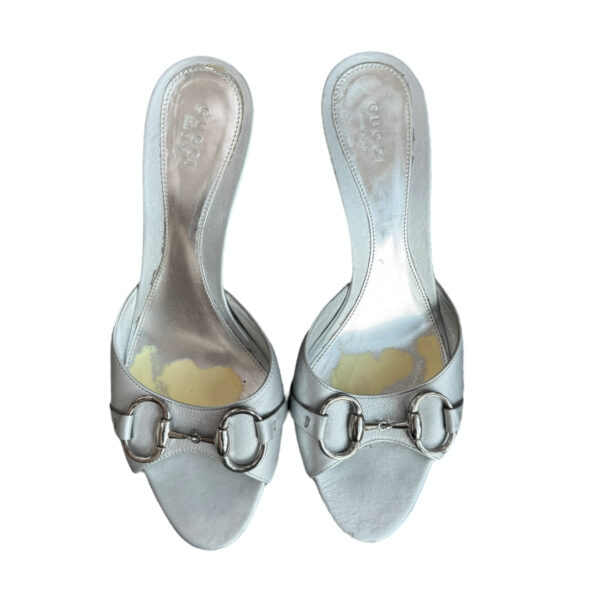 Gucci Horsebit Leather Heels in Silver UK 4 - Image 4