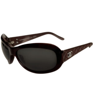 Vintage Chanel Quilted Logo Oversized Sunglasses in Dark Maroon / Brown / Silver | NITRYL